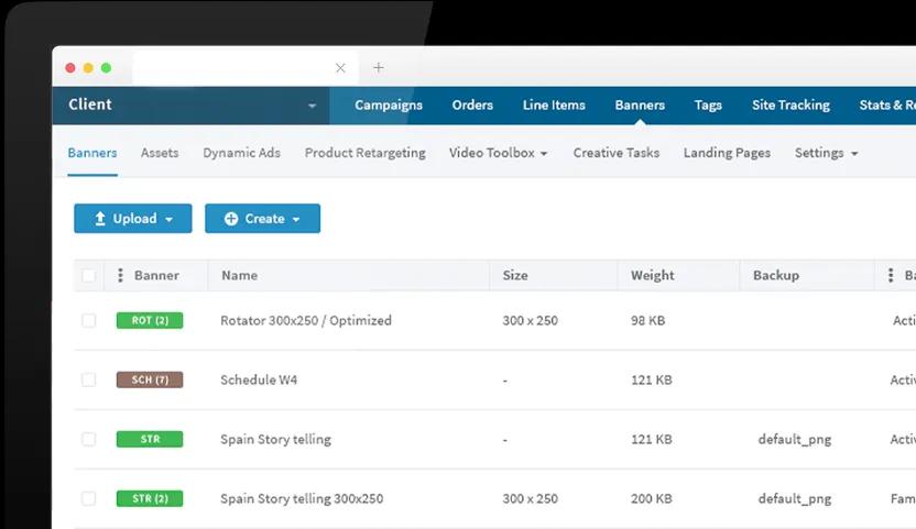 Adform banner management system on a computer screen